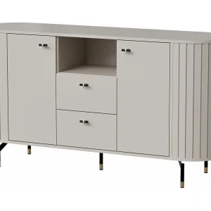 Dressoir met 2 deuren en 2 laden – ZANTE – 150 cm – greige met groeven Dressoir met 2 deuren en 2 laden – ZANTE – 150 cm – greige met groeven