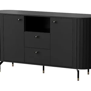 Dressoir met 2 deuren en 2 laden – ZANTE – 150 cm – zwart met groeven Dressoir met 2 deuren en 2 laden – ZANTE – 150 cm – zwart met groeven