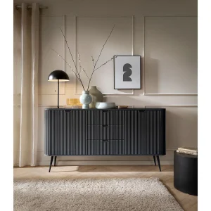 Dressoir – 168 cm – 2 deuren met drie laden – zwart met zwarte poten – ZOVA Dressoir – 168 cm – 2 deuren met drie laden – zwart met zwarte poten – ZOVA