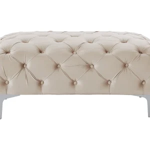 Chesterfield-poef van beige velours en metalen poten EDWINA