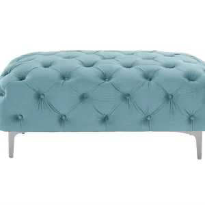 Chesterfield-poef van pastelblauw velours en metalen poten EDWINA