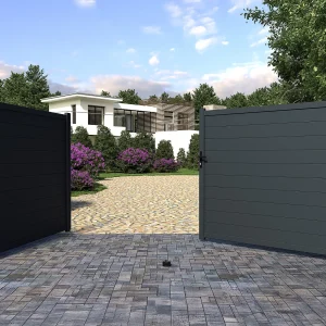 Draaipoort van aluminium NAZARIO antraciet – L397 x 181 cm – Koop nu goedkoop online