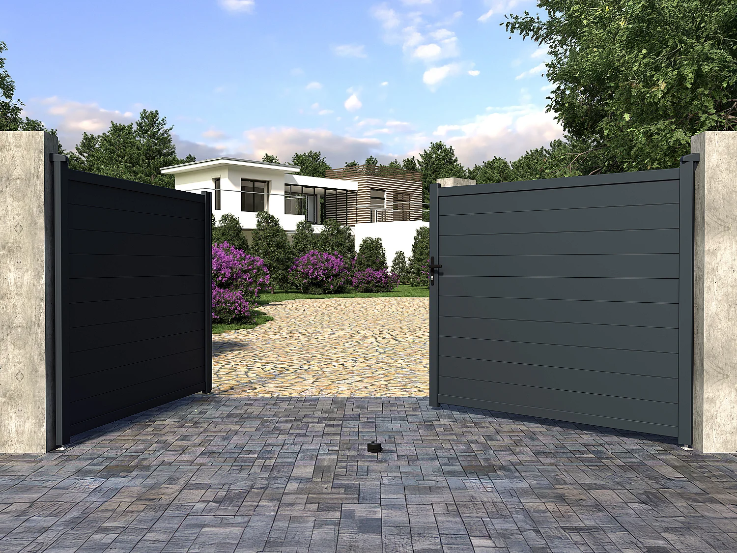 Draaipoort van aluminium NAZARIO antraciet - L397 x 181 cm - Koop nu goedkoop online