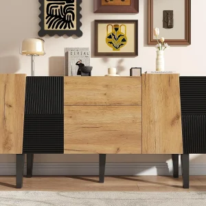 Dressoir met 4 deuren en 2 laden – Naturel & Zwart Dressoir met 4 deuren en 2 laden – Naturel & Zwart