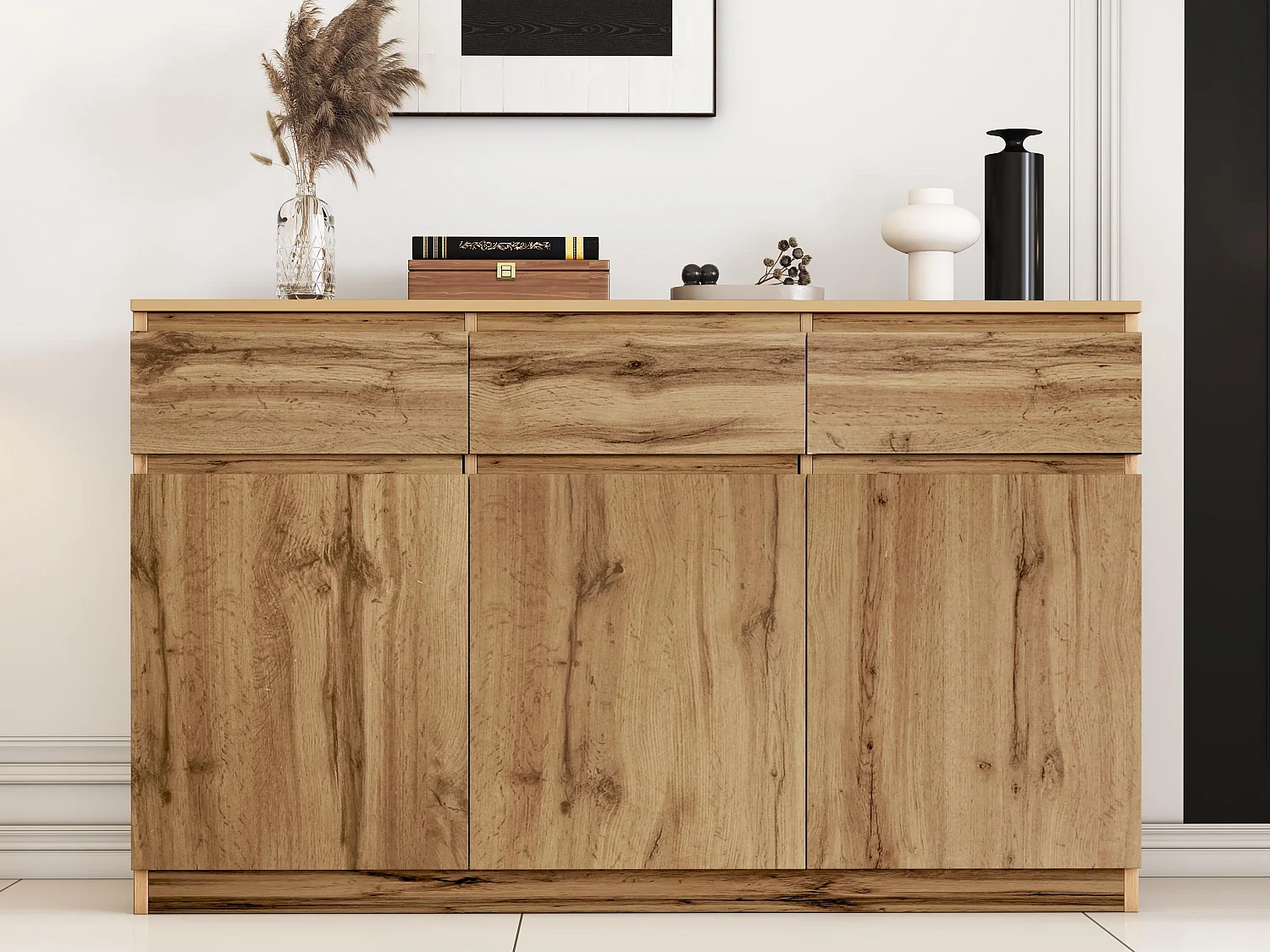 Dressoir met 3 deuren en 3 laden - spaanplaat - Naturel