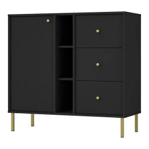 Dressoir 1 deur 3 laden – 100 cm – grafietzwart met planken – OKTIO Dressoir 1 deur 3 laden – 100 cm – grafietzwart met planken – OKTIO