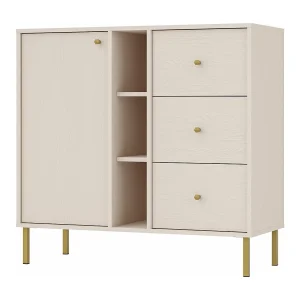Dressoir 1 deur 3 laden – 100 cm – beige met planken – OKTIO Dressoir 1 deur 3 laden – 100 cm – beige met planken – OKTIO