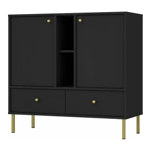Dressoir 2 deuren 2 laden – 100 cm – grafietzwart met plank – OKTIO Dressoir 2 deuren 2 laden – 100 cm – grafietzwart met plank – OKTIO
