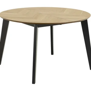 Georg eetkamertafel Ø120/198 cm met 2 extra plaat, visgraat, eik decor. Georg eetkamertafel Ø120/198 cm met 2 extra plaat, visgraat, eik decor.