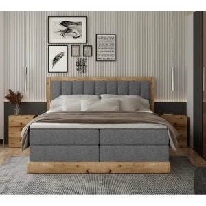 Elegante gepolsterde bed ALMA – Functioneel ontwerp van eikenhout, 7-zone pocketvering, 180×200 cm – Kleur: Grafiet