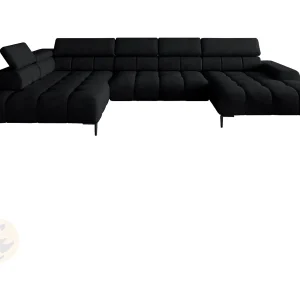 Ecksofa PLAZA-U Stof SOLAR Hoekbank Incl. Comfortabele Rugleuning Lang Links 216cm Kort Rechts 177cm U-Vorm 385x99x216cm ZWART Ecksofa PLAZA-U Stof SOLAR Hoekbank Incl. Comfortabele Rugleuning Lang Links 216cm Kort Rechts 177cm U-Vorm 385x99x216cm ZWART