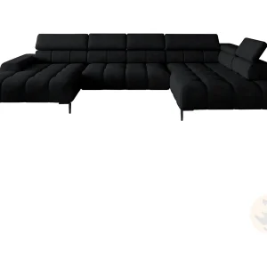 Ecksofa PLAZA-U Stof SOLAR Hoekbank Incl. Comfortabele Rugleuning Lang Rechts 216cm Kort Links 177cm U-Vorm 385x99x216cm ZWART Ecksofa PLAZA-U Stof SOLAR Hoekbank Incl. Comfortabele Rugleuning Lang Rechts 216cm Kort Links 177cm U-Vorm 385x99x216cm ZWART