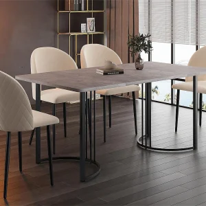 Eettafel 140×80 cm met verstelbare poten – metalen structuur – marmerpatroon fineer – Grijs & Zwart Eettafel 140×80 cm met verstelbare poten – metalen structuur – marmerpatroon fineer – Grijs & Zwart