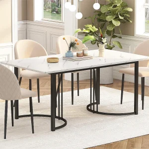 Eettafel 140×80 cm met verstelbare poten – metalen structuur – marmerpatroon fineer – Wit & Zwart Eettafel 140×80 cm met verstelbare poten – metalen structuur – marmerpatroon fineer – Wit & Zwart