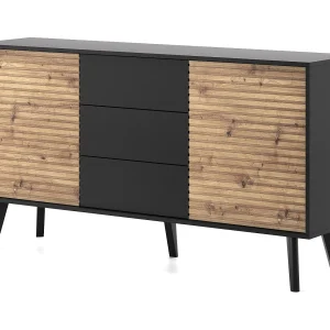 Dressoir WILLOW Zwart + Artisan Eiken – 104x83x39 cm, 2 Deuren, 3 Lades, Modern Loft Design