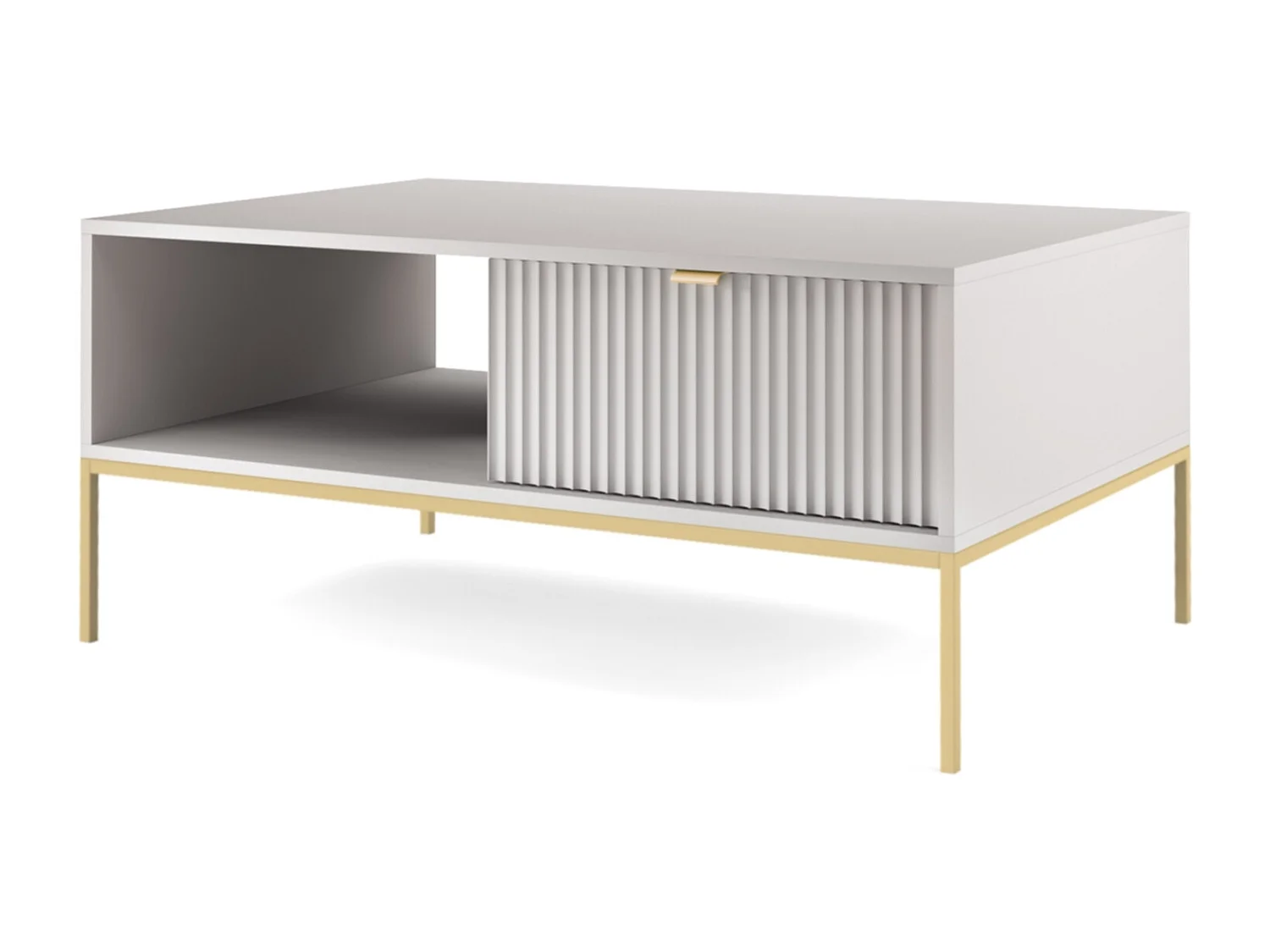 Elegante salontafel DomoHome NOVA – Met gouden accent, Moderne lade in MDF, Gouden metalen poten, Minimalistisch ontwerp, Grijs, 104x104x46cm