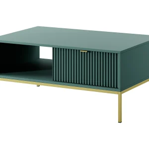 Elegante salontafel DomoHome NOVA – Met gouden accent, Moderne MDF lade, Gouden metalen poten, Minimalistisch ontwerp, Labrador, 104x104x46cm