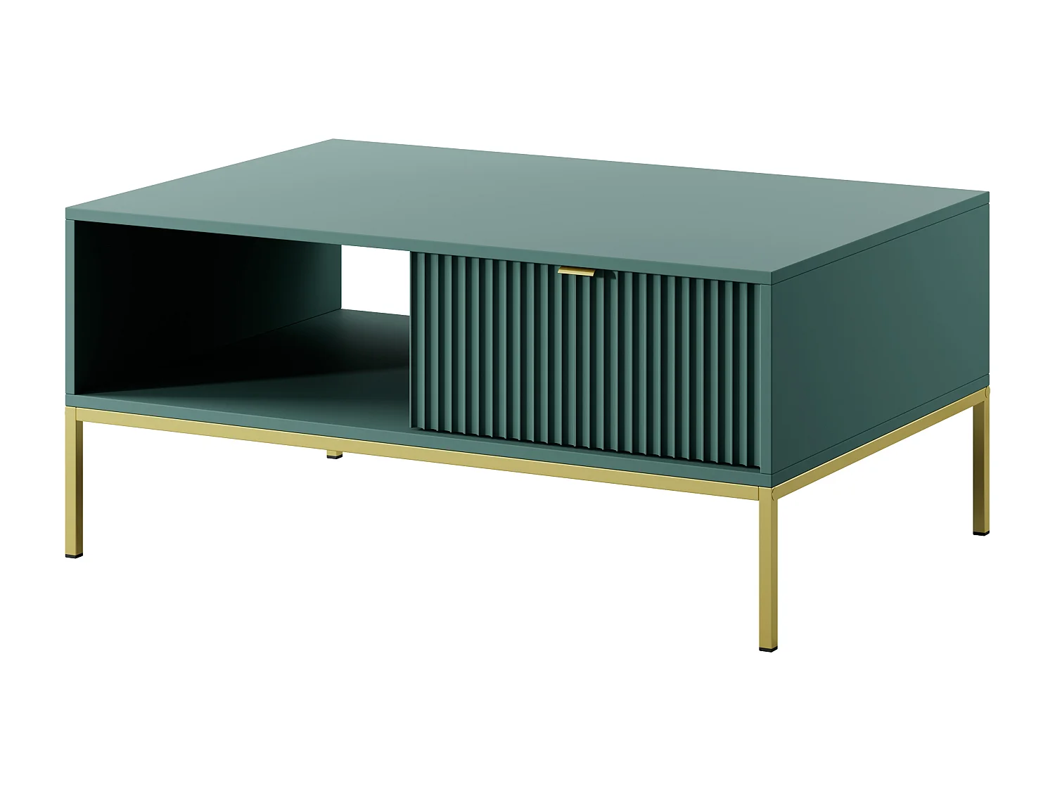 Elegante salontafel DomoHome NOVA – Met gouden accent, Moderne MDF lade, Gouden metalen poten, Minimalistisch ontwerp, Labrador, 104x104x46cm