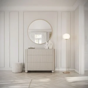 Dressoir met 3 laden – 93 cm – greige op poten – ARVELLO Dressoir met 3 laden – 93 cm – greige op poten – ARVELLO