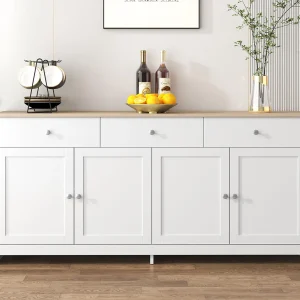 Dressoir voor woonkamer – 4 deuren en 3 lades – spaanplaat – Wit