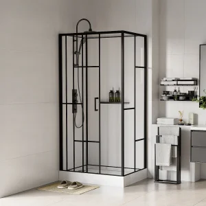 Douchecabine met opdruk – Wit en zwart – L110 x B80 x H225 cm – GAVILA