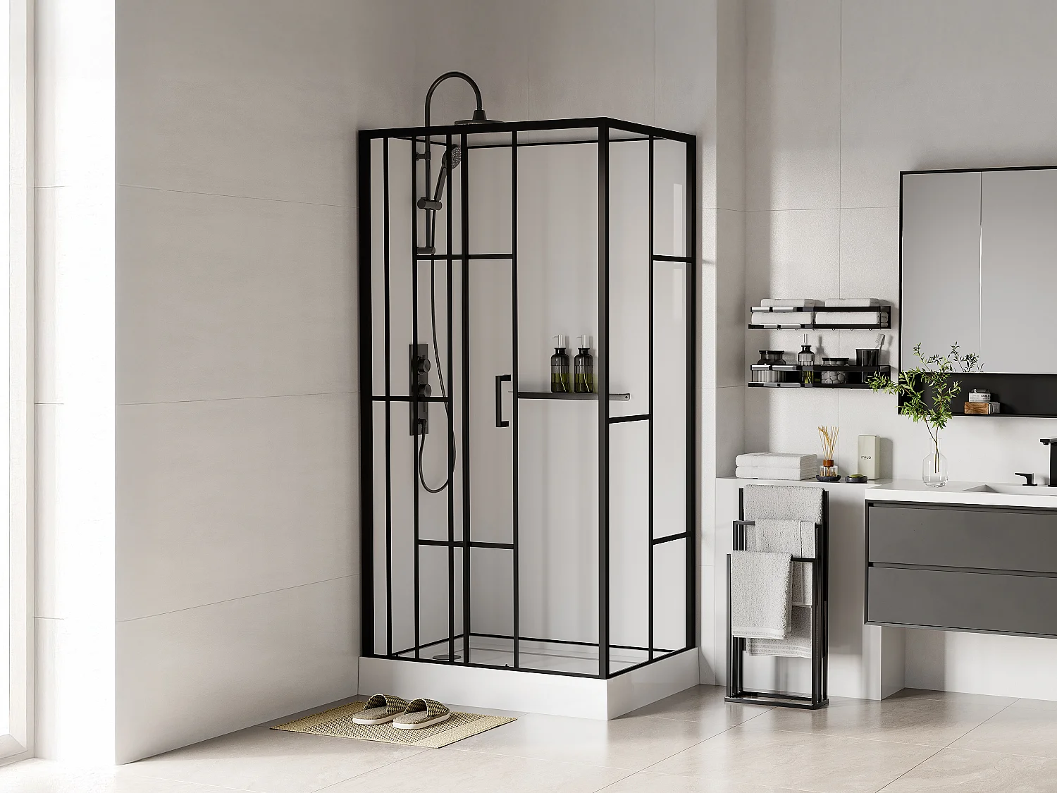 Douchecabine met opdruk - Wit en zwart - L110 x B80 x H225 cm - GAVILA