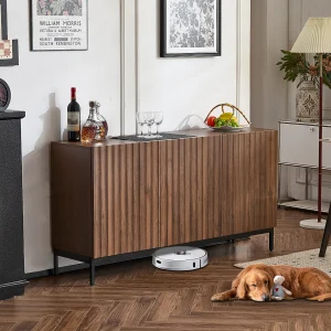 Dressoir met 3 deuren – 150 x 40 x 80 cm – MDF hout – Verstelbare planken – 3D golvend design – Bruin Dressoir met 3 deuren – 150 x 40 x 80 cm – MDF hout – Verstelbare planken – 3D golvend design – Bruin