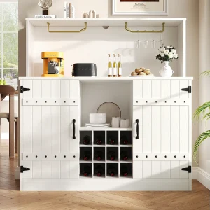 Dressoir met 3 deuren en 12 flessenhouders – 120 x 40 x 120 cm – MDF – voor woonkamer, eetkamer – Wit Dressoir met 3 deuren en 12 flessenhouders – 120 x 40 x 120 cm – MDF – voor woonkamer, eetkamer – Wit