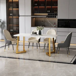 Eettafel 117x68cm, (1-delig), metalen frame, rechthoekige eettafel van modern marmerpatroon, keukentafel met metalen poten voor eetkamer, woonkamer, wit, goud/wit Eettafel 117x68cm, (1-delig), metalen frame, rechthoekige eettafel van modern marmerpatroon, keukentafel met metalen poten voor eetkamer, woonkamer, wit, goud/wit