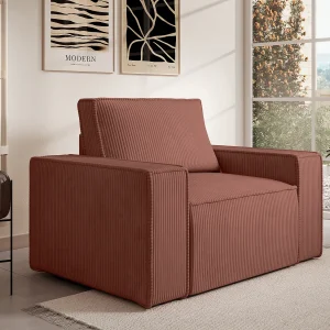 Design fauteuil in roze ribfluweel AMELIA Design fauteuil in roze ribfluweel AMELIA