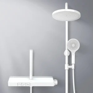 EMKE Douchkolom met thermostaatdouche 38 °C, grote regendouchekop en multimodus handdouche, Cirkel, Wit
