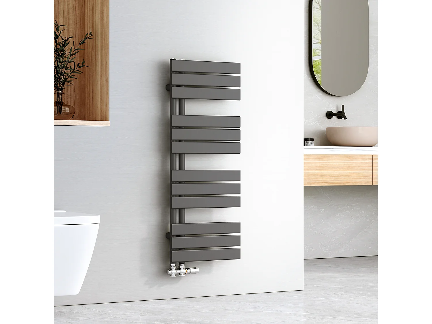 EMKE Platte Handdoekradiator op Waterbasis, Zij-aansluiting, Antraciet 1041x400mm 456Watt