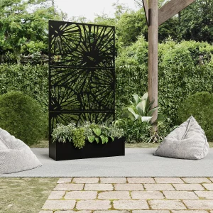 Plantenbak voor op de grond met klimwand met motief – L92 x D32,5 x H180 cm – zwart – ENATAS Plantenbak voor op de grond met klimwand met motief – L92 x D32,5 x H180 cm – zwart – ENATAS