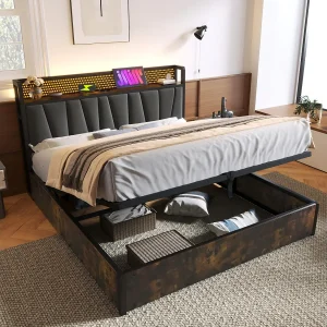 Dubbele borst 160x200cm+ matras, met LED's en USB -laadpoorten, app -besturing, grijs Dubbele borst 160x200cm+ matras, met LED's en USB -laadpoorten, app -besturing, grijs