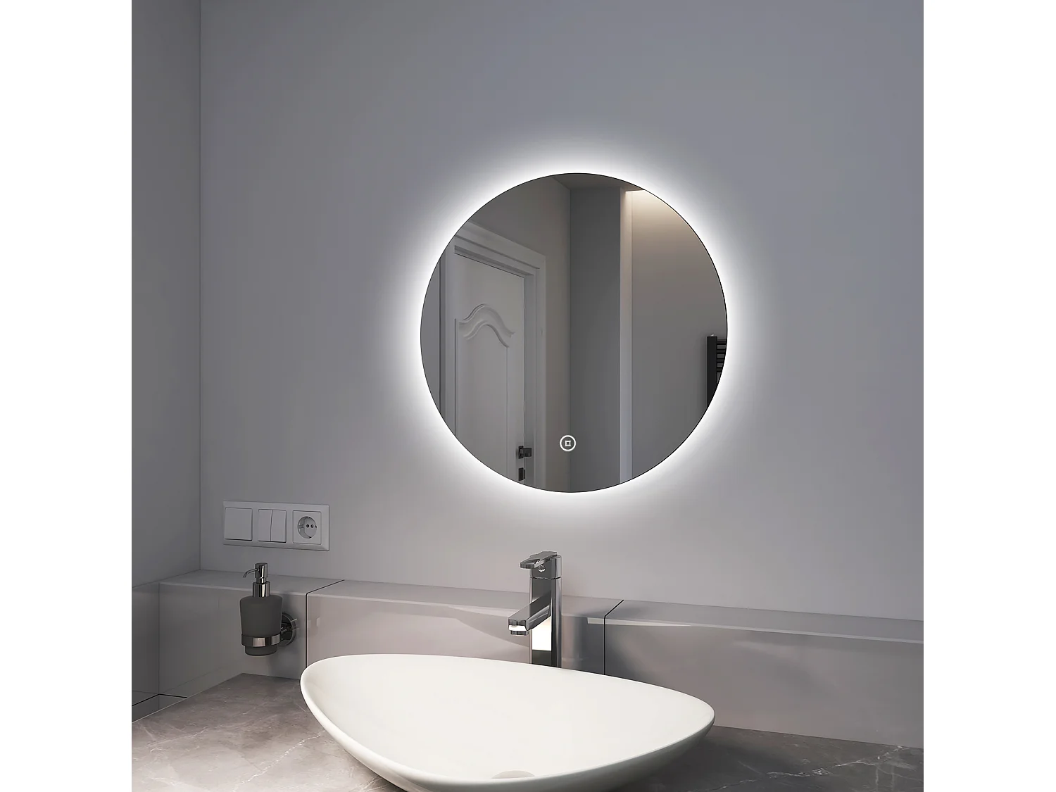 EMKE Ronde LED Badkamerspiegel 60 cm – Frameloos, Achtergrondverlichting, Touch Schakelaar, Koud Wit Licht