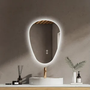 EMKE Badkamerspiegel met LED Verlichting, 60 x 45 cm, Asymmetrische Spiegel, Touch Schakelaar, 3 Kleurtemperaturen Instelbaar, Anti-condens EMKE Badkamerspiegel met LED Verlichting, 60 x 45 cm, Asymmetrische Spiegel, Touch Schakelaar, 3 Kleurtemperaturen Instelbaar, Anti-condens