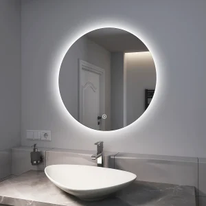 EMKE Ronde LED Badkamerspiegel 70 cm, Verlicht Achterkant, Randloos Design, Touchschakelaar, Koud Wit Licht EMKE Ronde LED Badkamerspiegel 70 cm, Verlicht Achterkant, Randloos Design, Touchschakelaar, Koud Wit Licht