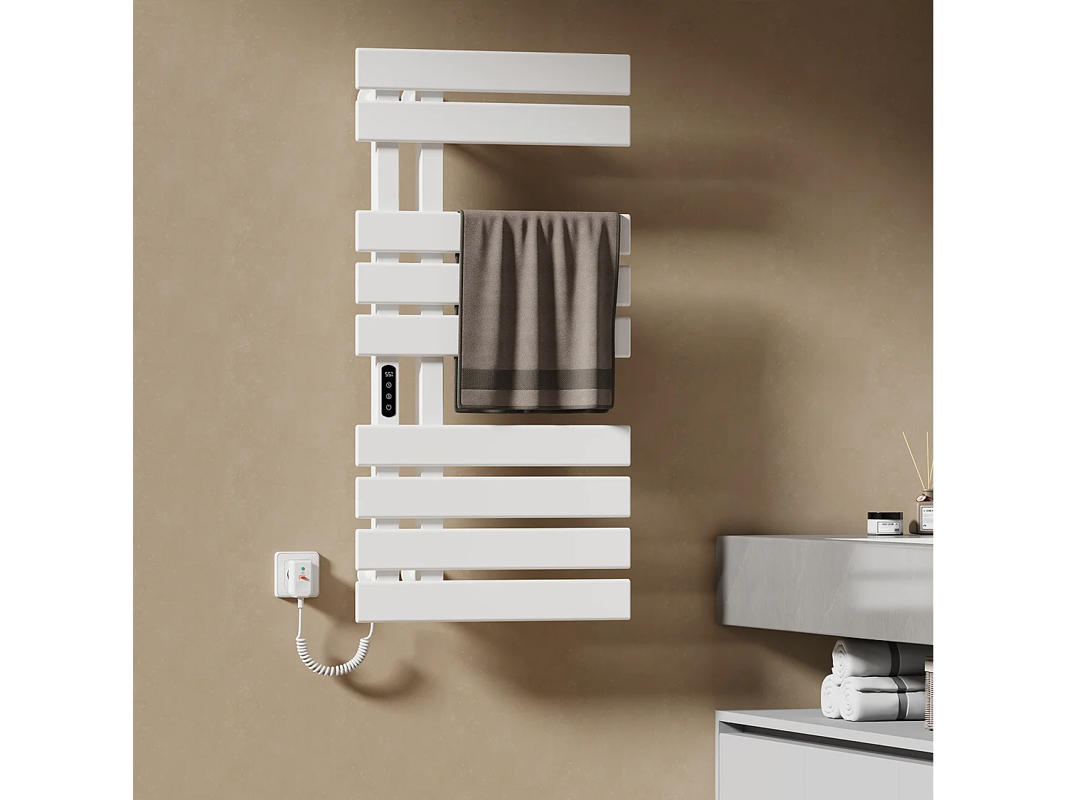 EMKE Elektrische Handdoekradiator 1000 x 500 mm, Wit 350W, Badkamer Wandmontage
