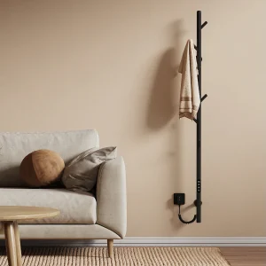 EMKE Elektrische Handdoekradiator, Slimme WiFi-thermostaat, Elektrische handdoekdroger, Enkele stang, 150 cm hoog, Zwart