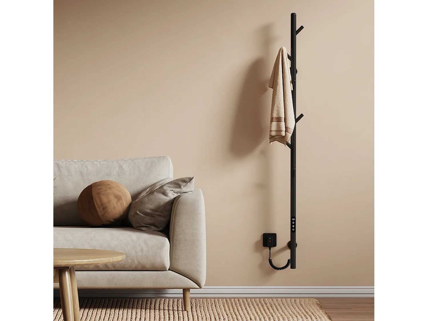 EMKE Elektrische Handdoekradiator, Slimme WiFi-thermostaat, Elektrische handdoekdroger, Enkele stang, 150 cm hoog, Zwart
