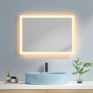 EMKE Badkamerspiegel LM03 – Geschikt voor Wandschakelaar – 3000K Warm Wit – 50 x 70 CM – Horizontaal/Verticaal Hangend