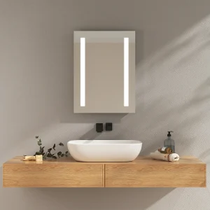 EMKE Verlicht badkamer spiegel 45x60cm, LED spiegel met knop, Anti-condens, Spiegel met verlichting koud/warm wit licht EMKE Verlicht badkamer spiegel 45x60cm, LED spiegel met knop, Anti-condens, Spiegel met verlichting koud/warm wit licht