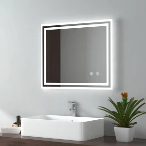 EMKE Badkamer Spiegel met verlichting 50x60cm, Spiegel met verlichting, Touch-schakelaar, Anti-condens, LED Spiegel met koud wit licht