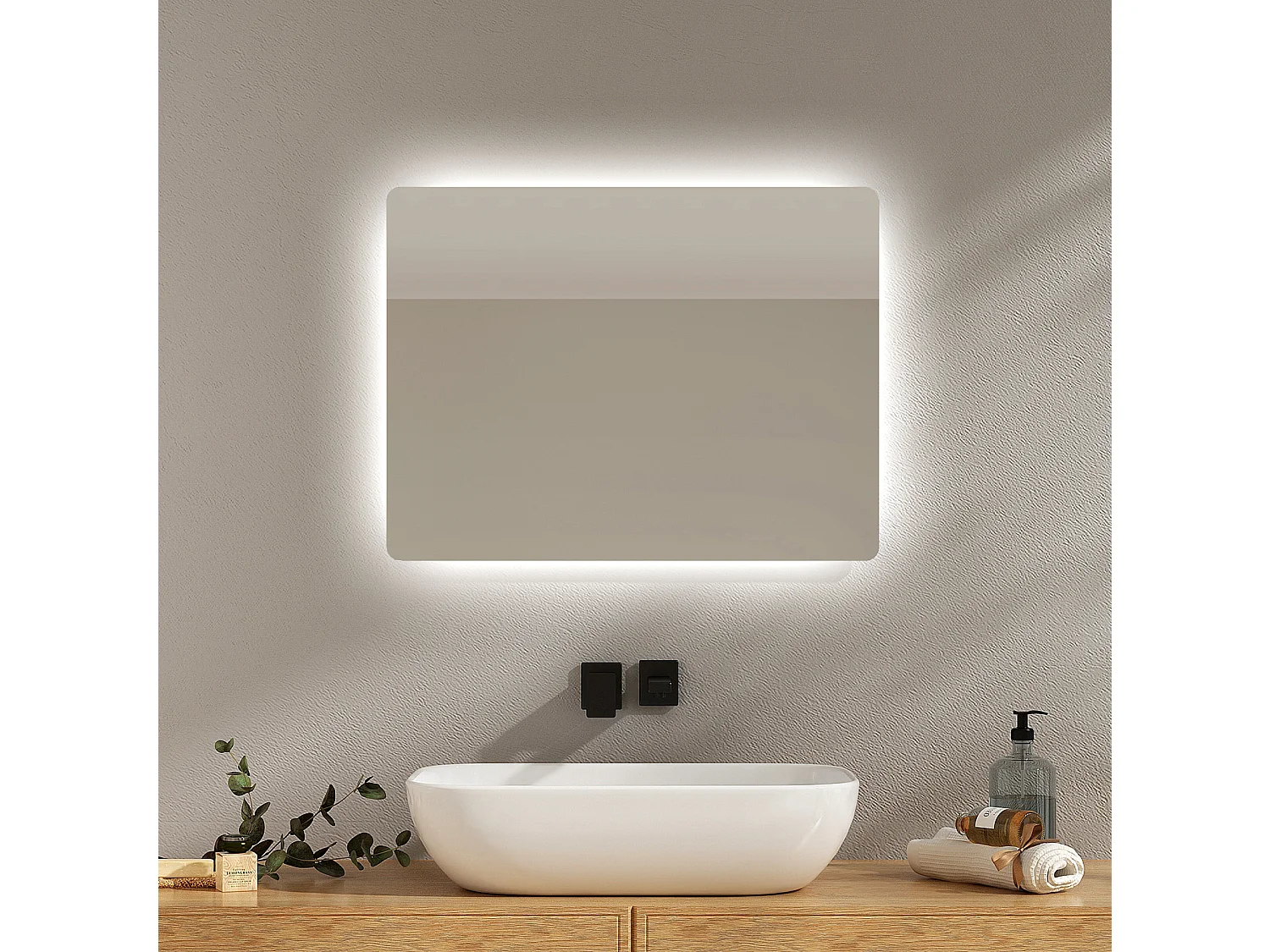 EMKE Badkamerspiegel LM09 - Frameloos - Anti Condens Douchespiegel - 3000K Warm/6500K Koud - Horizontaal/Verticaal Hangend - 45 x 60 CM