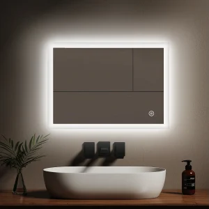 EMKE Verlichting Spiegel Badkamer 70×50 cm, LED Spiegel met Aanraakschakelaar, Spiegel met Koud Wit Verlichtingslicht EMKE Verlichting Spiegel Badkamer 70×50 cm, LED Spiegel met Aanraakschakelaar, Spiegel met Koud Wit Verlichtingslicht