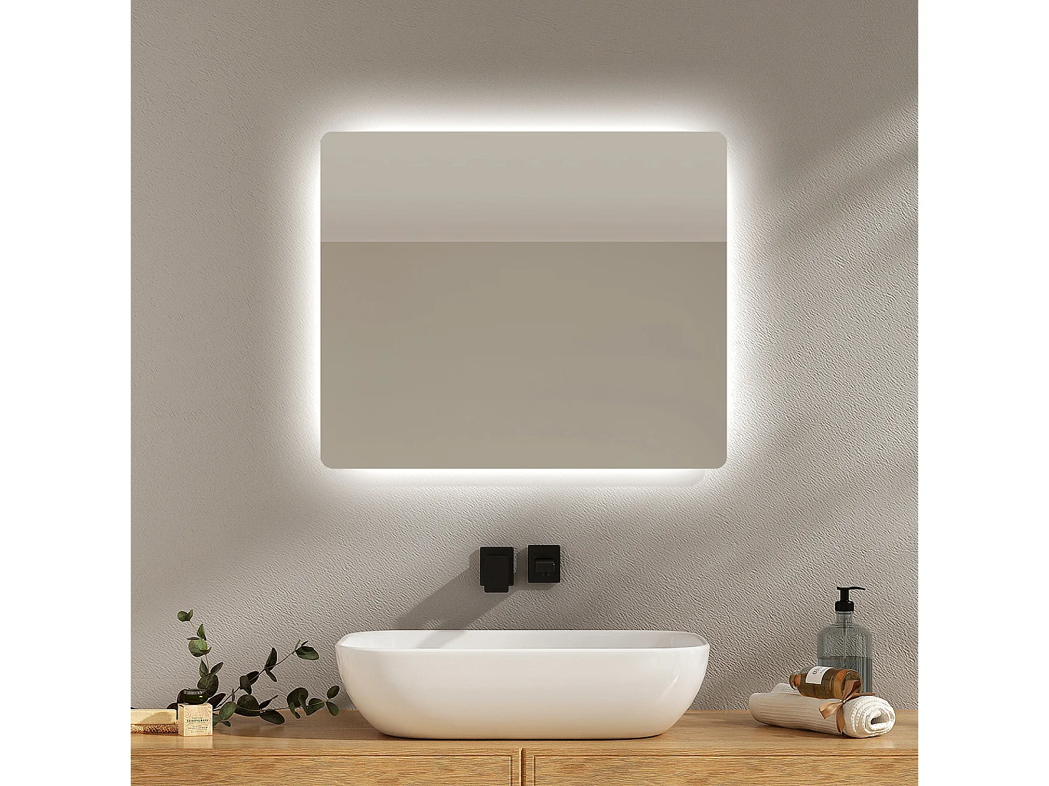 EMKE Badkamerspiegel LM09 - Frameloos - Anti Condens Douchespiegel - 3000K Warm/6500K Koud - Horizontaal/Verticaal Hangend - 50 x 60 CM