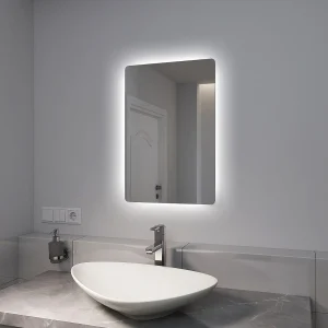 EMKE Badkamerspiegel LM09 – Frameloos – Anti Condens Douchespiegel – 3000K Warm/6500K Koud – Horizontaal/Verticaal Hangend – 40 x 60 CM