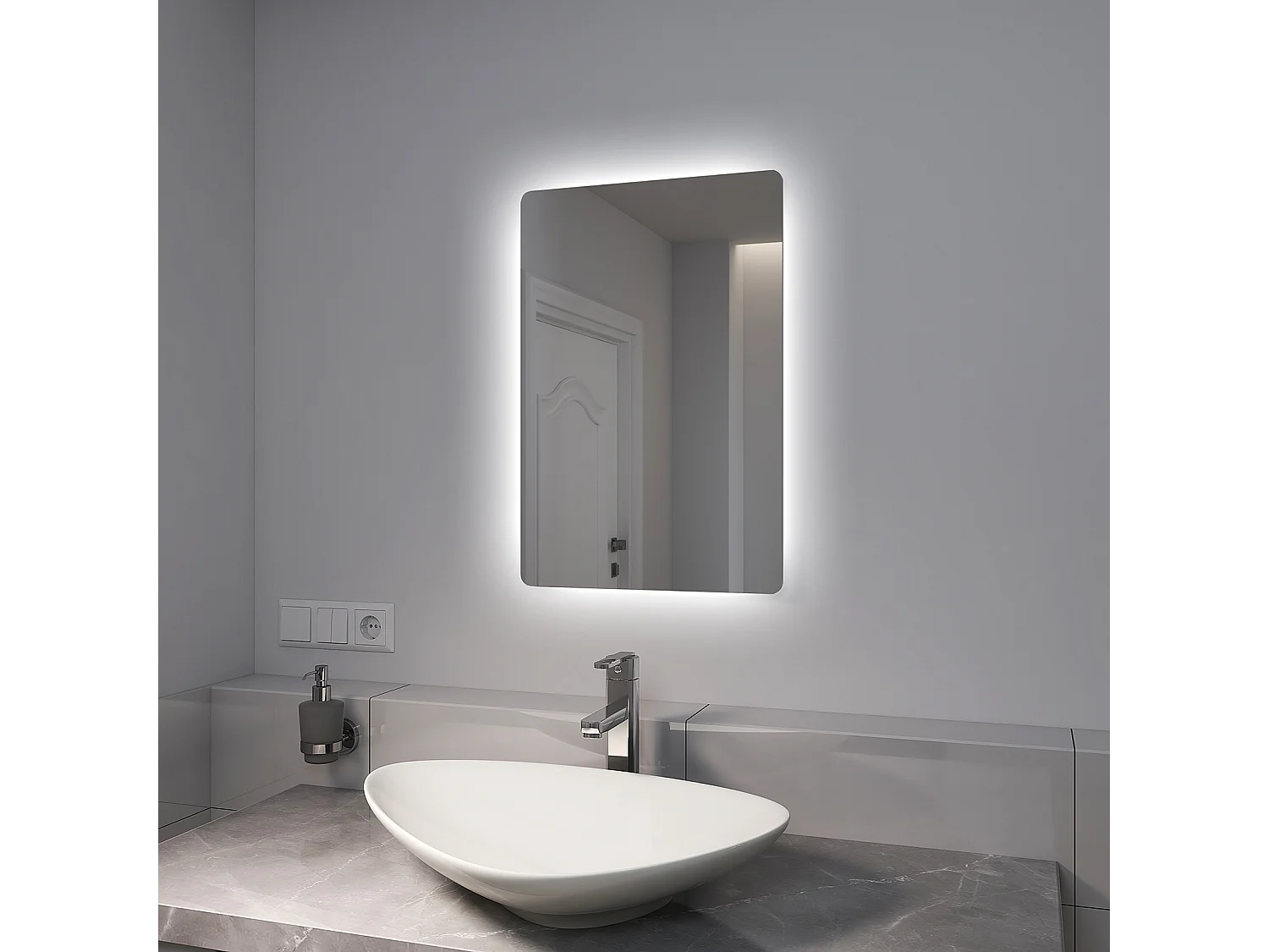EMKE Badkamerspiegel LM09 - Frameloos - Anti Condens Douchespiegel - 3000K Warm/6500K Koud - Horizontaal/Verticaal Hangend - 40 x 60 CM