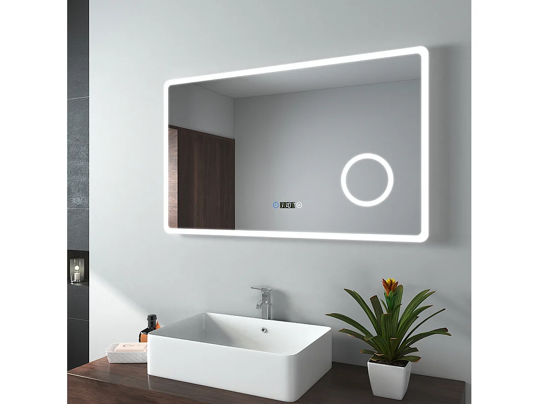 EMKE Badkamer Spiegel - Dimbaar - Met 3x Vergroting - 3 Lichtkleuren - 100x60 cm