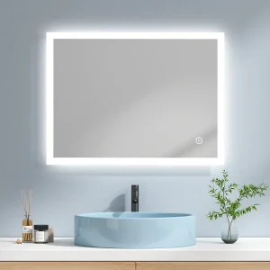 EMKE Badkamerspiegel LM03 – Anti Condens Douchespiegel – Dimbaare Verlichting met 3 Kleurtemperaturen – Horizontaal/Verticaal Hangend – 80 x 60 CM